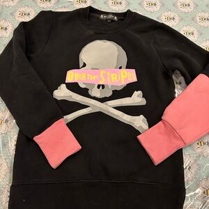 Black Skull and Crossbones Sweatshirt with Pink Sleeves